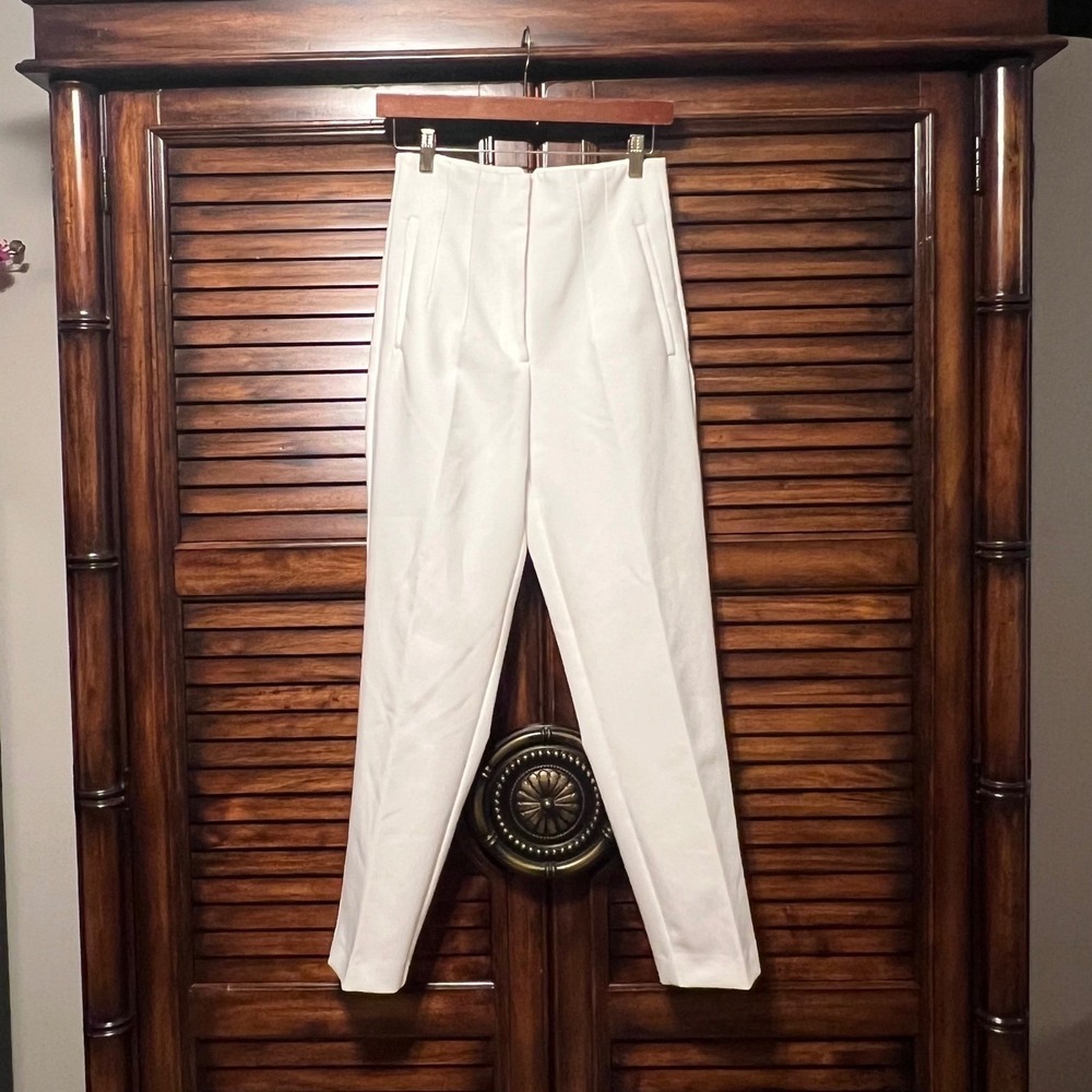 Zara White High Waisted Slim Fit Ankle Length Cropped Dress Pants Size Small